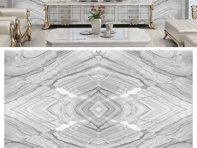 灰白紋大理石拼花電視背景墻